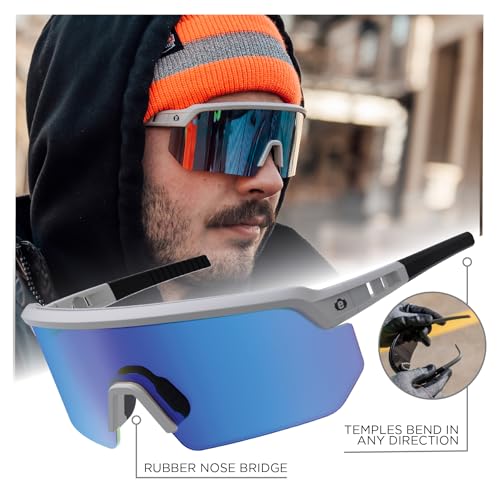 Ergodyne Skullerz AEGIR Safety Sunglasses, High Contrast Color Enhancing Mirrored Lenses, ANSI z87.1 - color: High Contrast Ice Blue Mirror Lens