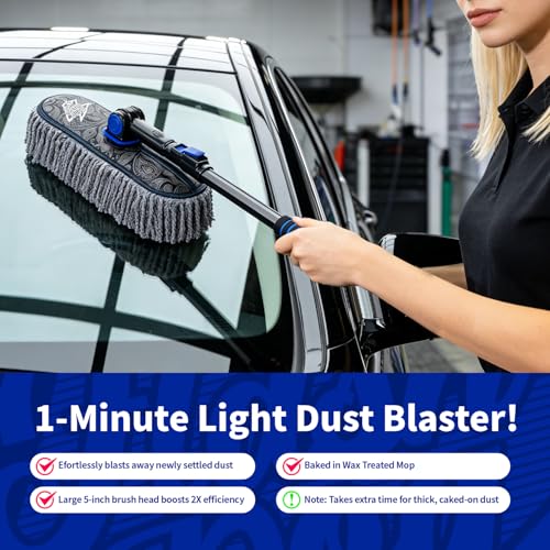 Flash Dog Microfiber Car Duster Exterior - Scratch Free | Waterless Cleaning Brush for Cars/SUV/Truck Roofs, Windshields | Telescopic Aluminum Alloy Handle - color: Gray