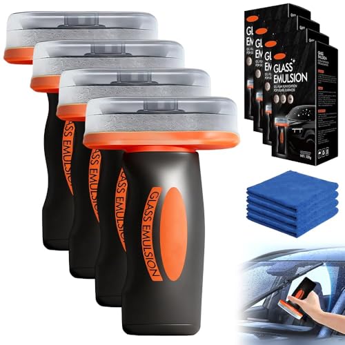 Glass Emulsion Professional Windshield Cleaner Advanced Car Window & Glass Scrubber, Removes Water Spots, Oil Film & Road Grime, Comes With Microfiber Towel (100g) (4 Pcs) - color: 4 Pcs