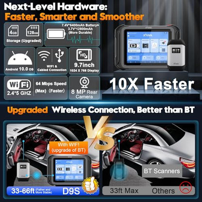 XTOOL D9S Topology Mapping OBD2 Scanner, Wireless ECU Coding & Bidirectional Automotive Diagnostic Scan Tool, PMI for Ford, AI-Assisted, 45+ Resets, 8 PIDs Live Data, FCA, Full System, 3-Year Updates