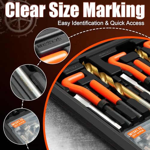 coobeast 131PCS Thread Repair Kit, Metric Helicoil Repair Kit with HSS Drill Bits, 304 Stainless Steel Thread Insert & Rethreading Tool Set in M5 M6 M8 M10 M12 for Automotive Engine Spark Plug Repair - size: Metric131pc
