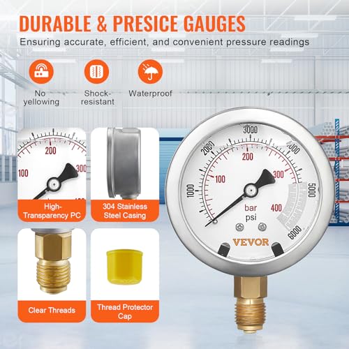 Hydraulic Pressure Test Kit, 250/400/600bar, 3 Gauges 9 Test Couplings 3 Test Hoses, Excavator Hydraulic Test Gauge Set with Portable Carrying Case for Excavator Tractors Construction Machinery | Excavator Hydraulic Test Gauge Set with Portable Carrying C