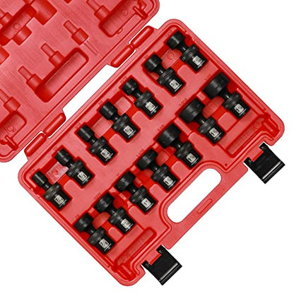 MIXPOWER 1/2" Drive Shallow Impact Universal Joint Swivel Socket Set, SAE, 7/16" to 1-1/4", Shallow, Flexible Wobble, Chrome Molybdenum Steel, 14 Pieces Set - size: 14 Pcs SAE 1/2'' Dr. (Shallow)