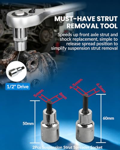 Strut Nut Socket 16mm 18mm 19mm 21mm 22mm 24mm with 12 Point 1/2" Drive Suspension Strut Spreader Socket 8pc Shock Absorber Tool - size: 8PC