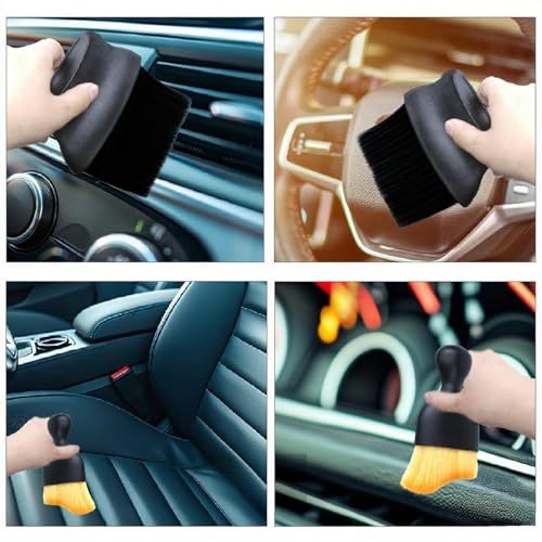 4 Pcs Auto Interior Dust Brush Set Soft Bristles Detailing Brush Dusting Tool Car Interior Cleaning Soft Brushes Duster for Automotive Dashboard, Air Conditioner Vents, Keyboard Dust Removal(Black) - color: Black