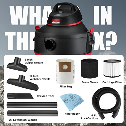 Shop-Vac 5983089 12 Gallon 5.5 Peak HP Wet/Dry Vacuum, 2.5 Inch Diameter x 8 Foot Hose, 12 Foot Cord, Ideal for Jobsite, Garage & Workshop