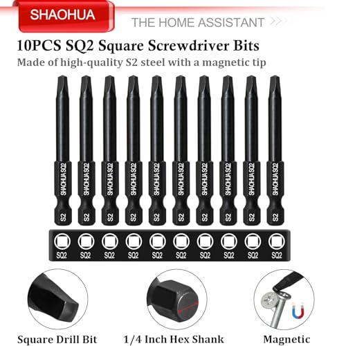 10PCS SQ2 Square Screwdriver Bits, 2.3" Long Magnetic Heads Square Drive Bits, 1/4" Diameter Hex Head Square Allen Wrench Drill Bit Set for Repair Furniture - style: C. Square Screwdriver Bits