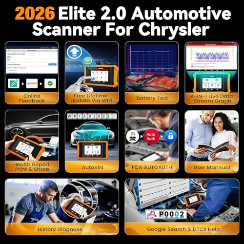 Launch X431 Elite 2.0 Bidirectional Tool Fit for Chrysler for Dodge for Jeep, 2026 Upgrade Full System Diagnostic Code Reader, 100+ Resets, AutoVIN, FCA Autoauth, Lifetime Free Update