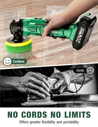 KIMO 20V Cordless Buffer Polisher Kit, 25Pcs Polishing Kit, 6 Speeds to 6000RPM Cordless Polisher with 2*2000mAh Batteries, 4 Inch Buffer Polisher for Car, Motorcycle, Truck Detailing, Scratch Remover