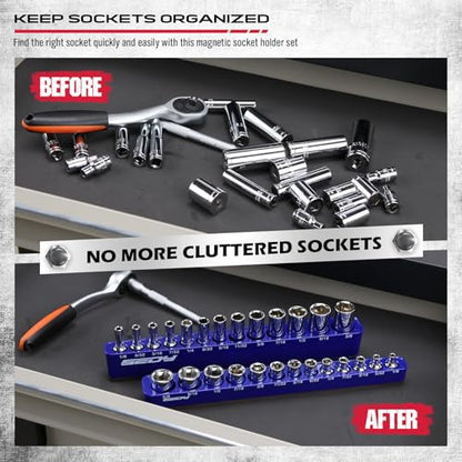 2-Piece 1/4"-Drive SAE Magnetic Socket Organizer Set (Holds 26 Sockets) - Detachable Tool Tray with 5mm Magnetic Base, Screw-Fixed Design & Heavy-Duty Modular Storage for Garage/Home Workshop - style: 2-Pc 1/4" Drive - SAE (Holds 26)