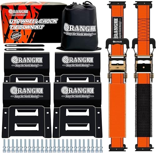 ORANGEE® Wheel Chock Tie Down Kit with Rubber Grip Sleeve for Trailer E Track System for ATV, UTV, Lawn Mower & Small Tractor and More Working Load 1500lb…