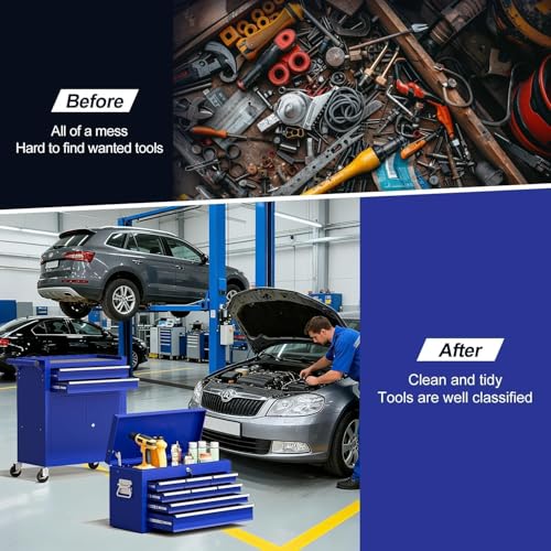 10-Drawer Rolling Tool Chest with Wheels, Rolling Tool Chest Heavy Duty, 2 in 1 Lockable Tool Box with Drawers, High-Capacity Mechanic Tool Organizer, Adjustable Shelf & Detachable Top Cabinet - color: Blue