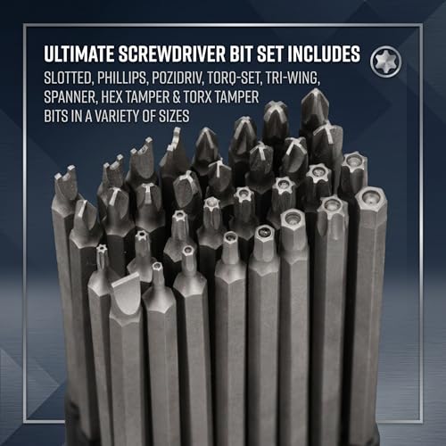 Bates- Long Screwdriver Bits, 6 Inch, 32 pcs, 1/4" Shank, S2 Steel, Long Screwdriver Bit Set