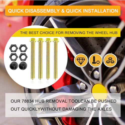 Wheel Hub Removal Tool, Automotive Wheel Bearing Removal Tool, Impact Rated Hub Removal Bolt Kit with Two M14 Bolts Nuts, Two M12 Bolts & Nuts, Two Press Feet for All Automotive Wheels 78834