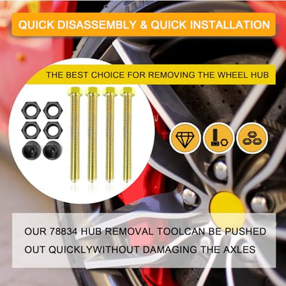 Wheel Hub Removal Tool, Automotive Wheel Bearing Removal Tool, Impact Rated Hub Removal Bolt Kit with Two M14 Bolts Nuts, Two M12 Bolts & Nuts, Two Press Feet for All Automotive Wheels 78834