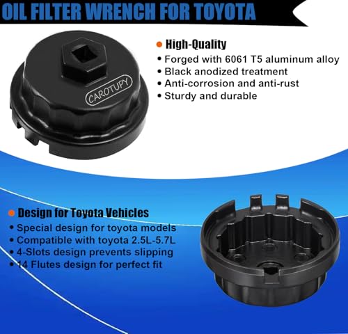 2Pcs Heavy Duty Oil Filter Wrenches for Toyota, Lexus, Camry, Tundra, RAV4, 64.5mm 14 Flute Oil Filter Removal Tool, Oil Filter Socket Tool for 2.5-5.7L Engine