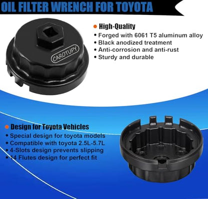 2Pcs Heavy Duty Oil Filter Wrenches for Toyota, Lexus, Camry, Tundra, RAV4, 64.5mm 14 Flute Oil Filter Removal Tool, Oil Filter Socket Tool for 2.5-5.7L Engine
