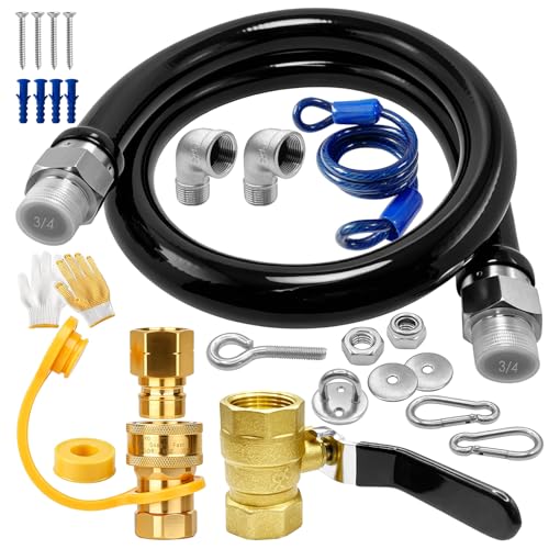1675KIT48 Safety System Kit, 48" Mobile Gas Hose Connector with 2 Elbows, 3/4" Quick Disconnect, 3/4" Gas Flex Line & Gas Valve, Quick Connect & Disconnect for Commercial Kitchen Equipment.