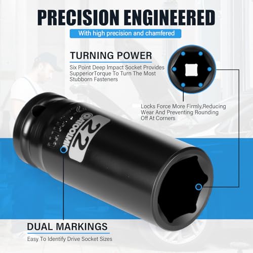 4 PCS Metric Impact Socket Set 1/2" Square Drive,Deep 17mm,19mm,21mm,22mm Allen Sockets,CR-MO Alloy Steel,6 Point Radius Corner Design,Rugged Construction,With Storage Red Case - size: 1/2" Metric 4pc