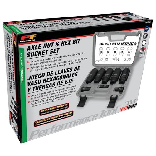 Performance Tool W89321 Axle Nut and Hex Bit Socket Set (8 Pieces) - Chrome Molybdenum Steel Construction, Extra-Deep Sockets for Secure Grip, Corrosion Protection, Fitted Storage Case - 1/2 in. Drive - style: 8 Pc. Axle Nut and Hex Bit Socket Set