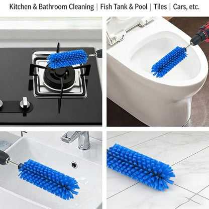 Drill Brush Attachment for Car Wheels with Dense Durable Bristles and Metal Hex Shank, Rims Engines Exhaust Bottle Cleaning, Blue - color: Blue