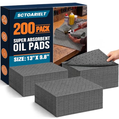 200 Pcs Oil Absorbent Pads, 9.8" x 13" Heavy Dimpled Garage Absorbing Mat | (Gray) Polypropylene Oil Spill Mat, Use in Home Garage, Workshop, Basement, Workbench & Under Sink, Use in Spill Control - color: Gray, size: 200 Pack / 9.8"x13"
