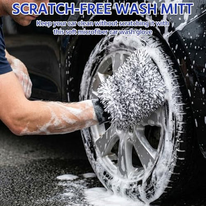 4 Pack Microfiber Car Wash Mitts Set 10x7 Inch Soft Suede Lining Car Wash Gloves, Highly Absorbent Scratch-free Cleaning Cloths for Auto Detailing, Safe with All Soaps, Bucket (Blue & Black) - color: Blue & Black