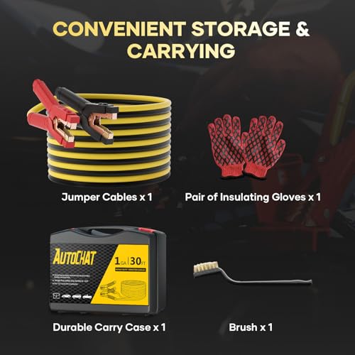 Heavy Duty Jumper Cables, 1 Gauge 30 Feet Jumper Cables for Car | 900AMP, Pure Copper Teeth,Automotive Jumper Cables Kit,Booster Cables,for Car SUV Trucks,with Carry Case,Gloves,Brushes - size: 1 Gauge 30 FT