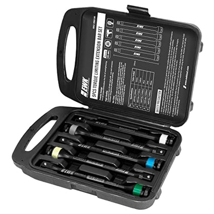 EWK 5 Pcs 1/2" Impact Torque Limiting Extension Bar Set, 65ft-lb, 80ft-lb, 100ft-lb, 120ft-lb, and 140ft-lb, High Precision Torque Limiting Stick Set with 8 Inches Long - size: 5pcs Set