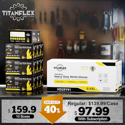 TitanFlex Heavy Duty Industrial Nitrile Gloves with Raised Diamond Texture, 6-mil, Latex Free (Dark Green/Yellow) - color: 06 Yellow (1000ct), size: Small