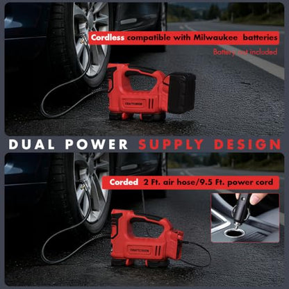 Tire Inflator Portable Air Compressor Compatible with Milwaukee M18 Battery Air Pump with Digital Pressure Gauge, Built-In Deflation Valve for Cars Bikes Balls (Battery Not Included)
