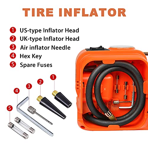 Electric Car Floor Jack Kit 5 Ton with LED Light & Tire Inflator Pump 3-in-1, Portable 12V DC Hydraulic Car Jack Lift Kit for SUV MPV RV Sedan Truck Quick Emergency Roadside Tire Change