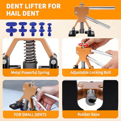 128Pcs Paintless Dent Puller Kit Auto Refrigerator Door Ding Removal Tools | 2-in-1 Slide Hammer T-Bar, Easy DIY Operation, Car Door Dents, Professional Use