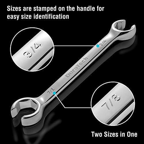 DURATECH Flare Nut Wrench Set, Standard & Metric, 10-Piece, 1/4" to 7/8'' & 9-21mm, CR-V Steel, Organizer Pouch Included - size: 10pc, SAE&Metric