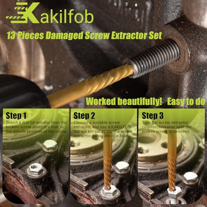 13 Pieces Easy Out Screw Extractor Set and Left-Hand Drill Bit Set, Stripped Screw Extractor Set for Removing Damaged Screws, Broken Bolts, Studs - size: 13 Pieces