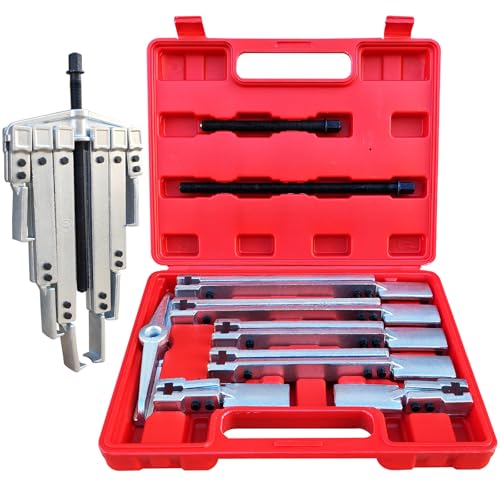 3 in 1 Gear Puller Set,9pcs 2 Jaw Bearing Flywheel Puller Kit with Reversible Jaws,Cr-V Steel Heavy Duty Pulley Puller Tool for Pulley Gear Bearing Flywheel Removal. - color: Red