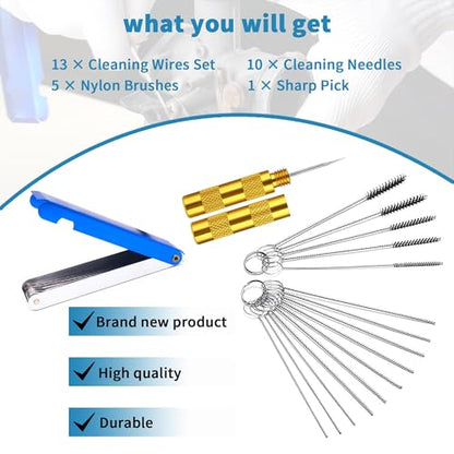 Carburetors Carbon Dirt Jet Remove Cleaner, 13 Cleaning Wires Set + 10 Cleaning Needles + 5 Nylon Brushes + 1 Sharp Pick Tool Kit, Compatible with Motorcycle ATV Moped Welder Carb Chainsaw - size: 13 Cleaning Wires Set