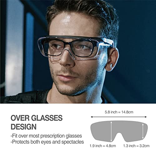 DEX FIT Safety Glasses Over Eyeglasses SG210 - Anti-Fog & Scratch Resistant Z87.1 Certified, Adjustable Temples, Side Shields, UV Protection, Clear Lens PPE for Men & Women; Black & Red, 1 PC - color: Black/Red - Clear, size: 1 PC