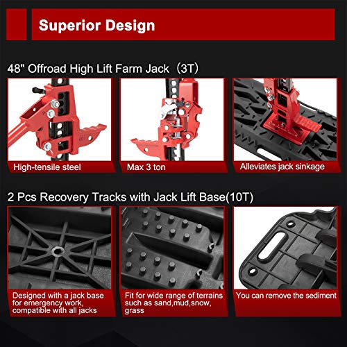 BUNKER INDUST Offroad High Lift Jack with Pair Traction Board Mate,48" FarmJack with Sand Mud Snow Track Mat Board, Offroad Tire Recovery Kit for Car Truck Jeep ATV SUV UTV - color: 48" Offroad Jack with Recovery Tracks