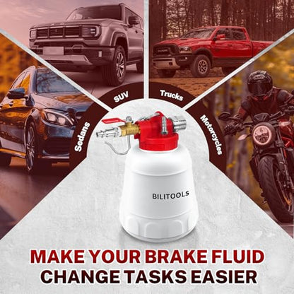 BILITOOLS 1L Universal Brake Bleeder Kit, Vacuum Brake Fluid Bleeding Tool | Pneumatic One Person Brake System Clutch Fluid Extractor Kit, Quick, Clean & Efficient - style: 1L Pneumatic Brake Bleeder Tool