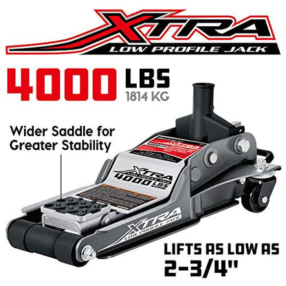Powerbuilt Xtra Low Profile Floor Vehicle Jack with Safety Bar, Extra Low Car Jack - 2 Ton Load Capacity 620479E, Silver - size: 2 Ton, Xtra Low Profile