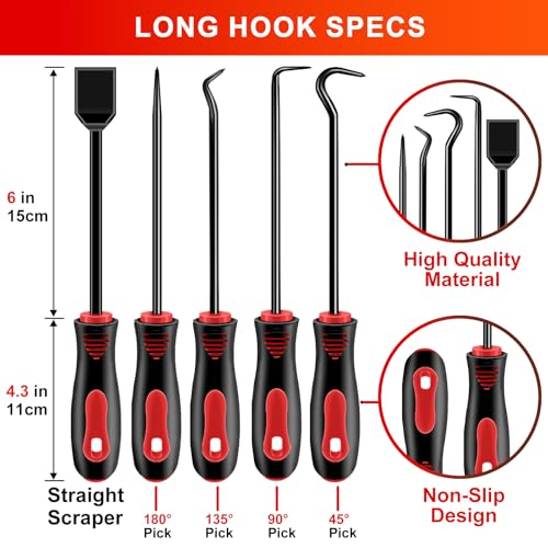 13 Pcs Precision Pick and Hook Tool Set with Clip Removal Plier Rivets Puller Fastener Remover Telescoping Magnetic Pickup Gasket Scraper for Electronics Maintenance Pick Tools Automotive Repair - color: red