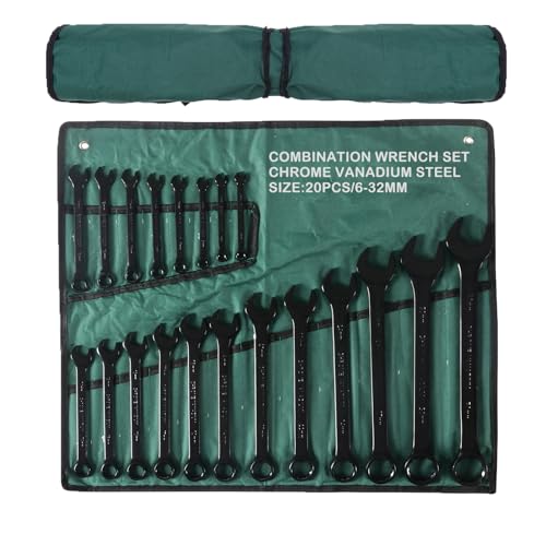 20-Piece Metric Combination Wrench Set in Roll-up Pouch, Metric 6-32mm, Spanner Wrench Set | 12 Point | Chrome Vanadium Steel | Fully Polished (Black)