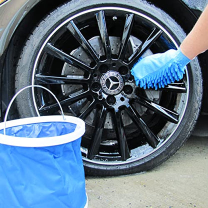 Microfiber Auto Detailing Kit Compact Collapsible Water Bucket Cloth Wash Mitt Vehicle Exterior Cleaning Set