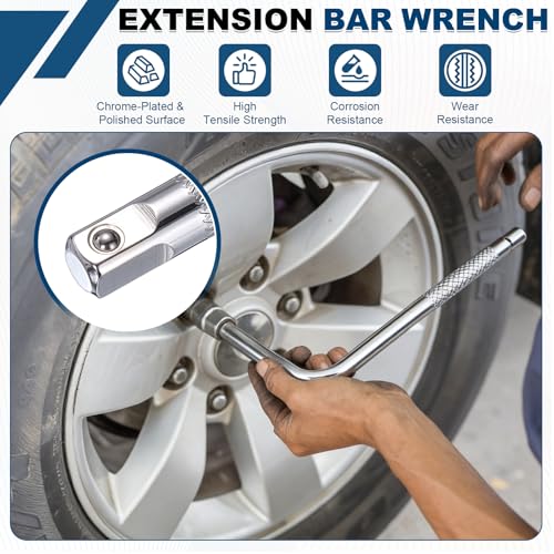 HARFINGTON 2 Pcs Socket Breaker Bar 1/2" Drive 12" Long 40CR Alloy Steel L-Shape Extension Bar Axle Nut Socket Wrench for Car Mechanical Equipment Repair, Silver - size: 1/2"x12"