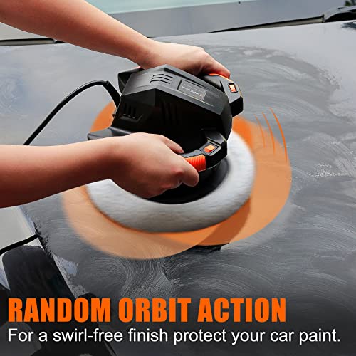 THINKWORK Buffer Polisher,10 Inch Car Polisher Sets with 4 Buffing and Polishing Bonnets,6 Variable Speed 1500-3600 RPM,Double Handle, Ideal for Car Waxing - color: Black & Orange & White