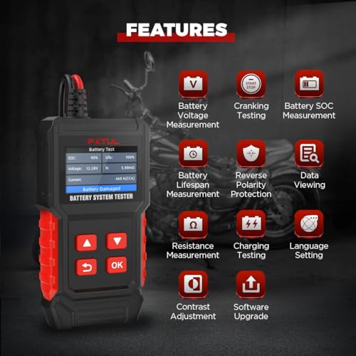 BT50 12V Battery Tester, 20-2000 CCA Load & Charging System Analyzer | Cars, Motorcycles, ATVs, Lawn Mowers, Boats & RVs, Powersports , AGM GEL EFB Compatible, Color Screen Diagnostic Tool