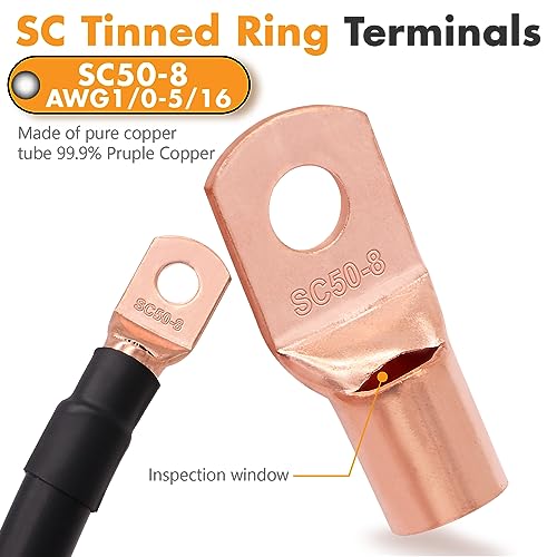 Jeemiter 1/0 Gauge Wire CCA Copper Clad Aluminum (20FT Black) - Battery Cable,Power/Ground Cable with Lug Terminal Connectors & 3:1Heat Shrink Tubing for Car Amplifier,Big 3 Upgrade,Auto - size: 20FT Black