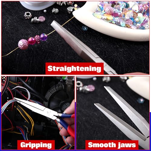 7 Inch Long Flat Nose Pliers Smooth Jaw Extended Head Duckbill | Clamping, Bending, Precision Jewelry Making, Beading Hobby Work Craft Supplies, Dip Plastic Handle - style: Smooth Jaws