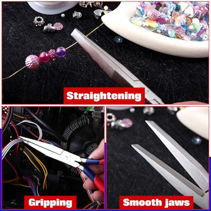 7 Inch Long Flat Nose Pliers Smooth Jaw Extended Head Duckbill | Clamping, Bending, Precision Jewelry Making, Beading Hobby Work Craft Supplies, Dip Plastic Handle - style: Smooth Jaws